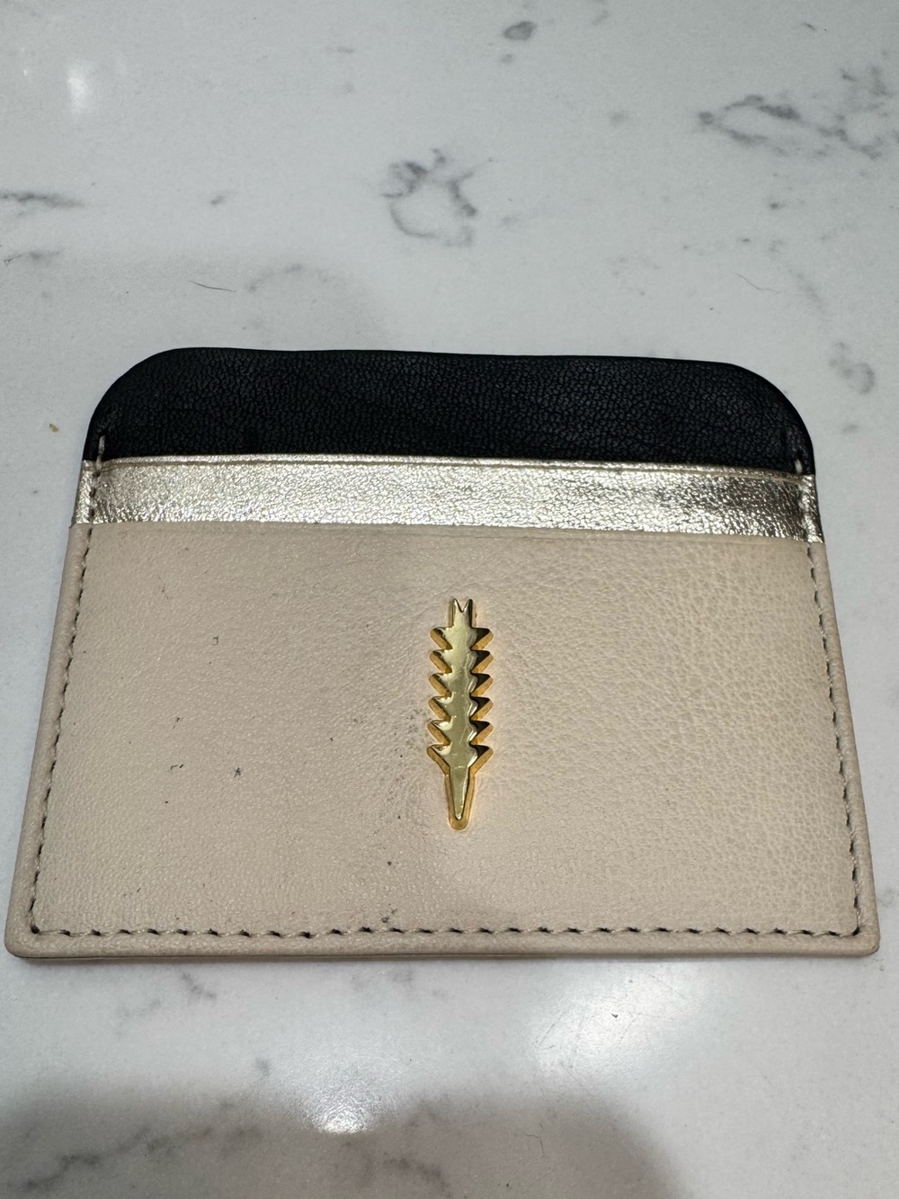 Thacker Cream and Black Leather Card Holder with Gold Accent